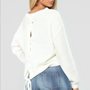 Lia Lace Up Back Sweater - Ivory